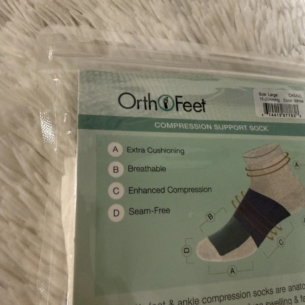 New Ortho Feet Compression Support Socks White‎ 15-20mmHg Large